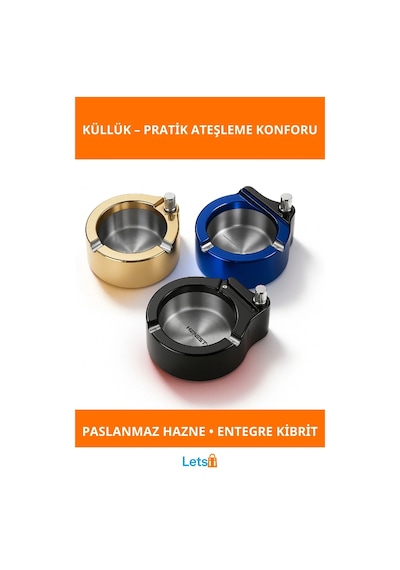 Paslanmaz Çelik Şık Metal Kibritli Küllük