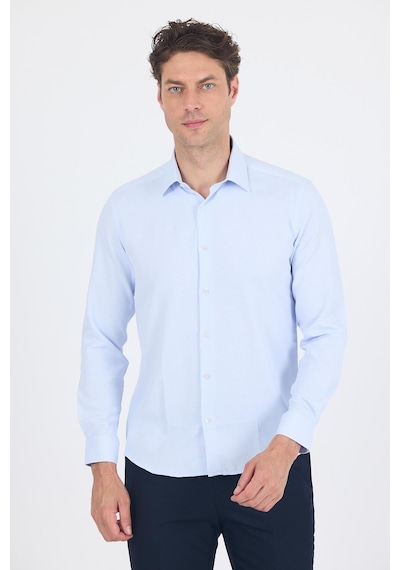 İmza Koyu Mavi Uzun Kol Sert Yaka Cepsiz Slim Fit Pamuklu Gömlek 1004250225 Koyu Mavi