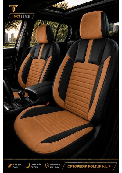 Nissan Note 2006-2012 Uyumlu İnci Serisi Taba Siyah Oto Koltuk Kılıfı