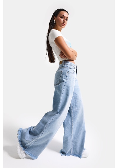 Itsbasic Kadın Ice 12s6-27 Palazzo Fit Bol Kesim %100 Koton Denim Jean Buz Mavi