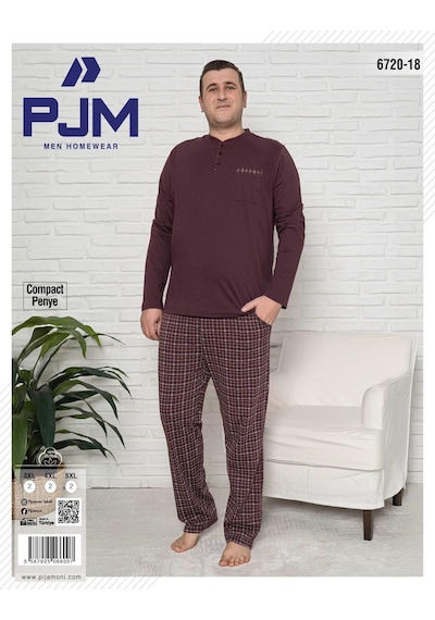 Pijamoni Erkek Battal Düğme Yaka Penye Uzun Kol Pijama Takımı 6720/18 - 1 Adet Vişne Çürüğü Pijamoni Erkek Battal Düğme Yaka Penye Uzun Kol Pijama Takımı 6720/18 - 1 Adet Vişne Çürüğü