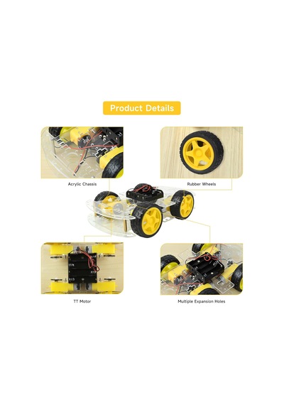 4wd Çok Amaçlı Mobil Robot Araba Platformu Kendin Yap Kiti Redüktörlü Motor Ve Şase Seti Demonte Montesiz