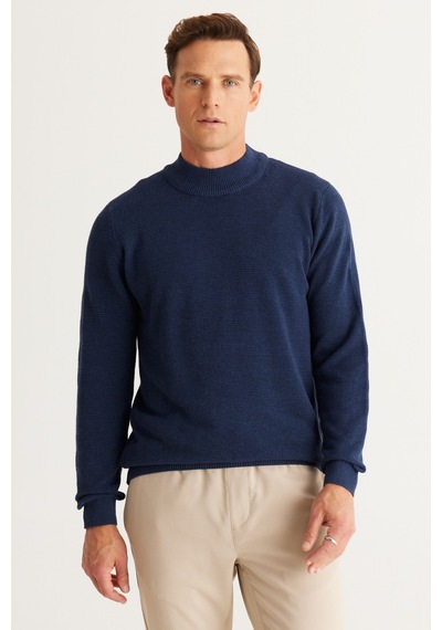 AC&Co / Altınyıldız Classics Erkek Indıgo Recycle Standart Fit Normal Kesim Yarım Balıkçı Yaka Pamuklu Jakarlı Triko Kazak İndigo AC&Co / Altınyıldız Classics Erkek Indıgo Recycle Standart Fit Normal Kesim Yarım Balıkçı Yaka Pamuklu Jakarlı Triko Kazak İndigo