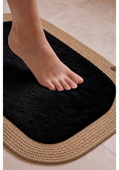 Banyo Paspası Takımı 70x110+50x70 Cm Düz Siyah & Hasır Siyah - Hasır