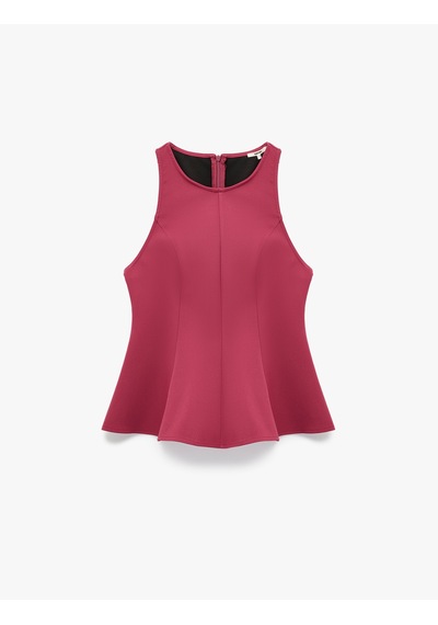 Koton Slim Fit Kolsuz Bisiklet Yaka Peplum Bluz Fuşya 6wak30003pw FUŞYA