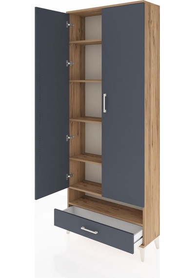 Arges Dolap 6 Raflı Tek Çekmeceli 2 Kapaklı 88x30x221 Çam-ant... Çam