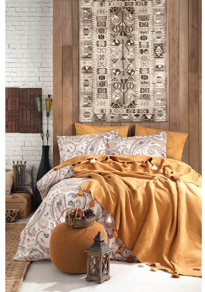 İYİ GECELER İSTANBUL Boho Chic Çift Kişilik Püsküllü Battaniyeli