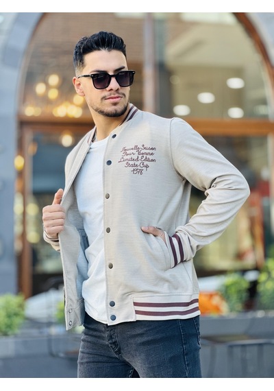 Miron Bej Pike Dokulu Nakış Detaylı Regular Fit Kolej Ceket Bej