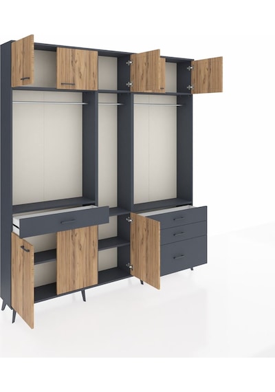 Arges Dolap 8 Raflı 4 Çekmeceli 3 Askılı 220x30x243 Antrasit-çam/antrasit Atlas Çam/antrasıt