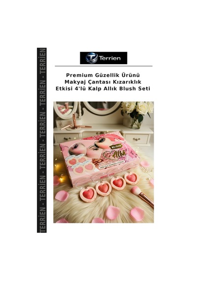 Premium Güzellik Ürünü Makyaj Çantası Kızarıklık Etkisi 4'lü Kalp Allık Blush Seti Çok Renkli