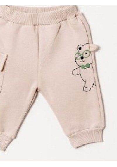 Zekids Erkek Bebek 3 İplik Kalın Ayıcık Desenli Eşofman Takım-14910 Taş