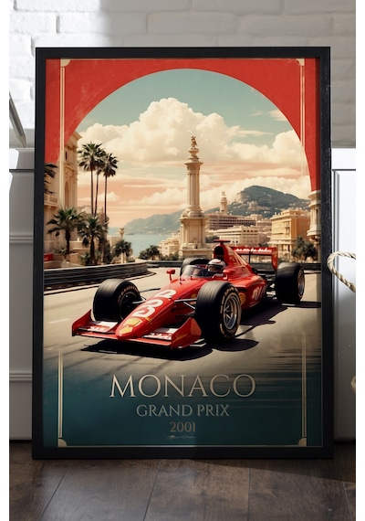 Monaco Grand Prix Siyah Ahşap Çerçeveli Poster, Dekoratif Araba Duvar Tablosu