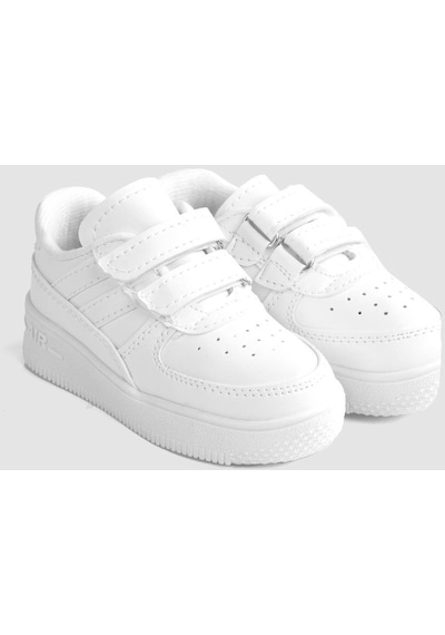 Günlük Unisex Çocuk Şeritli Beyaz Sneaker Cırtlı Hafif Rahat Spor Ayakkabı 001