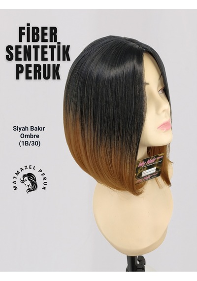 Küt Model Fiber Sentetik Peruk Siyah Bakır Ombre No-1B-30