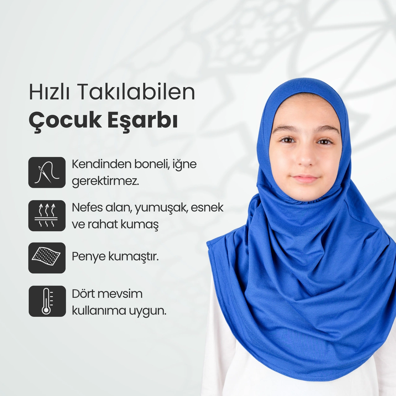 Pratik Hazır Geçmeli Çocuk Şal Mavi Mavi