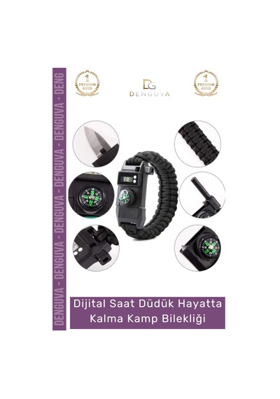 Bileklik Paracord Dijital Saat Taktik Outdoor Doğa Acil Durum Seti Hayatta Kalma Kamp Bilekliği