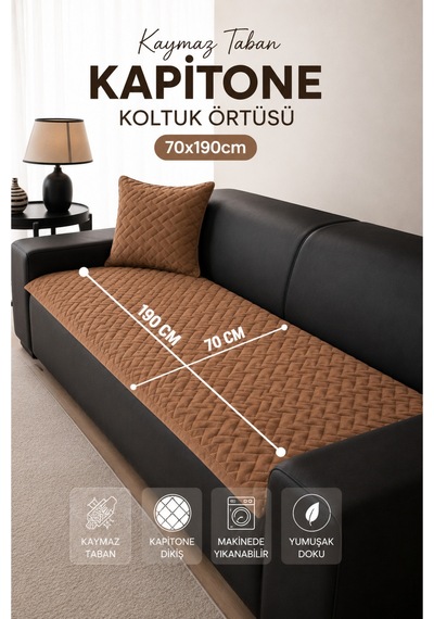 Kaymaz Taban Kapitone Koltuk Örtüsü Çekyat Koruyucu 70x190 Cm Kahve Kahverengi