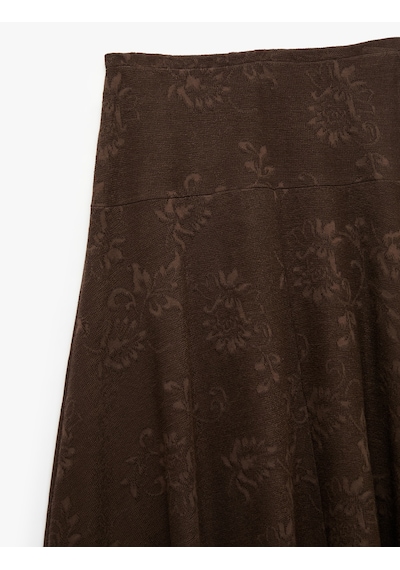 Koton Pileli Floral Dokulu Midi Kloş Midi Etek Kahverengi 7wak10081ek Kahve