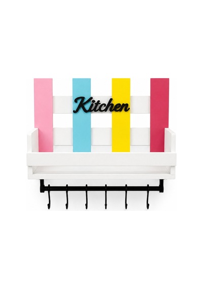 Dekoratif Kitchen Mutfak Rafı Baharatlık Ve 6 Kancalı Duvar Askısı Diğer