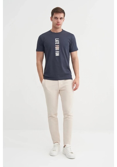 Cazador Slim Fit Bisiklet Yaka Pamuklu Baskılı Tişört Antrasit