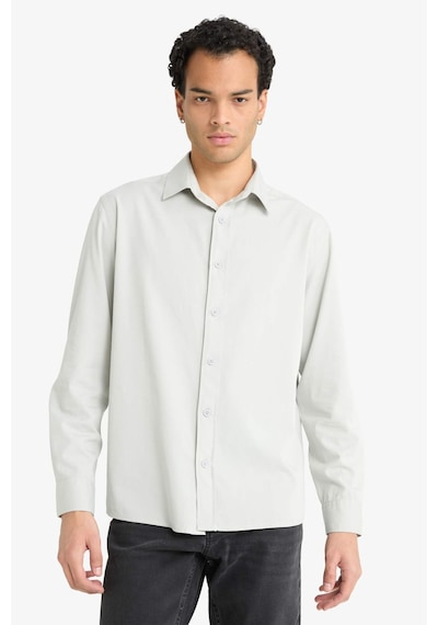 Defacto Regular Fit Polo Yaka Dokuma Uzun Kollu Gömlek F6341ax25augr184 Gri