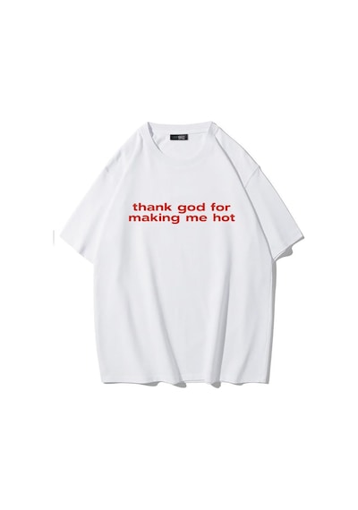 Brz Collectıon Brz Collection Unisex Oversize Thank God For Making Me Hot T-shirt Beyaz