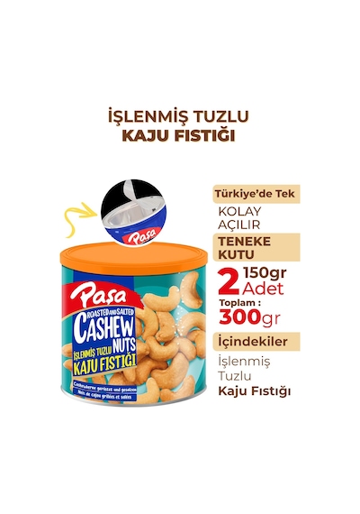 Paşa Kuruyemiş İşlenmiş Kaju Fıstığı Teneke 2 x 150 G