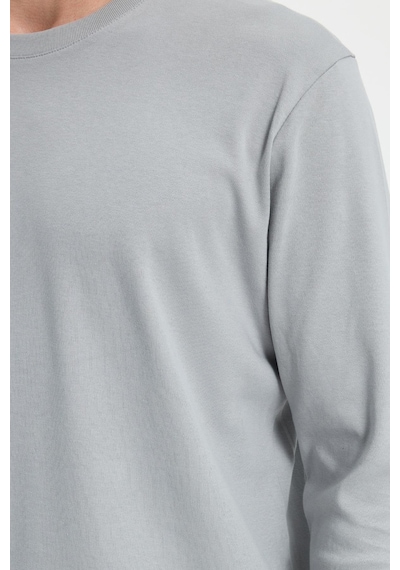 Tudors Unisex Relax Fit Rahat Kesim %100 Pamuk Uzun Kollu Bisiklet Yaka Gri Basic Tişört-41828 Gri