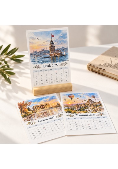 2027 Takvim - Türkiye Standlı Masaüstü Takvim 10x14 Cm Çok Renkli