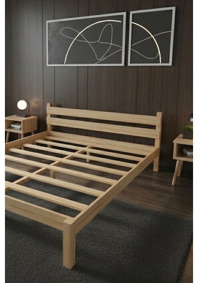 Letto Masif Ahşap Karyola Ve 2 Adet Komodin Vernik 100x200