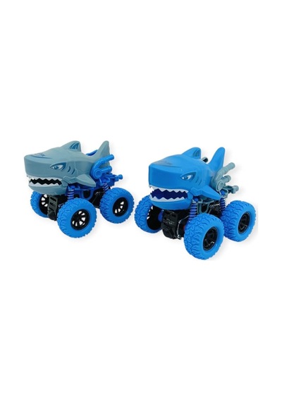 2'li Set Köpek Balığı Sürtmeli Mekanik Monster Araba 12 Cm Siyah