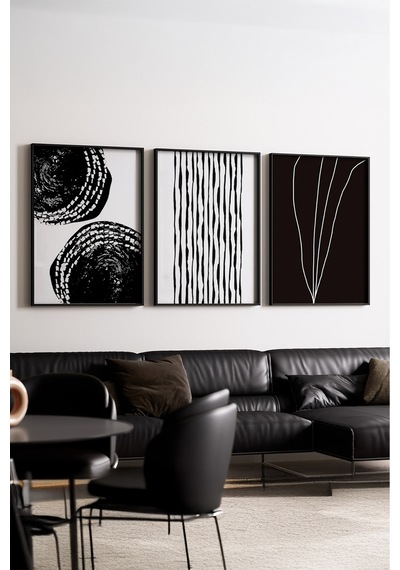 Huhuli Ahşap Siyah Çerçeveli 3 Lü Modern Tablo Huhu240
