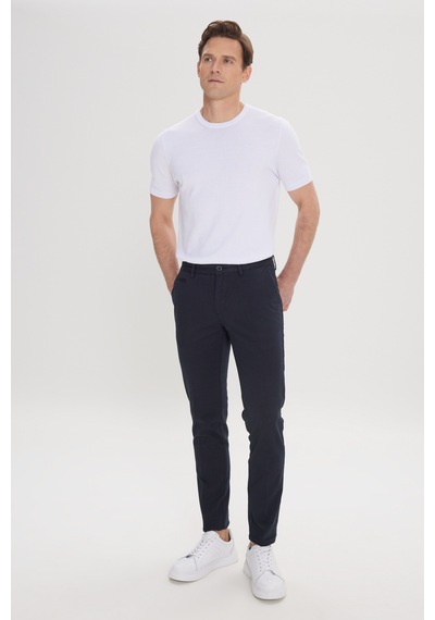 AC&Co / Altınyıldız Classics Erkek Sıyah Slim Fit Dar Kesim Yan Cepli Pamuklu Esnek Armürlü Pantolon Siyah