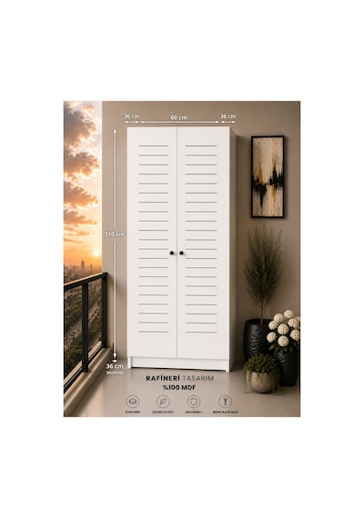 Flower Dolap Çok Amaçlı Kombi Dolabı Balkon Dolabı Kiler Dolabı Beyaz