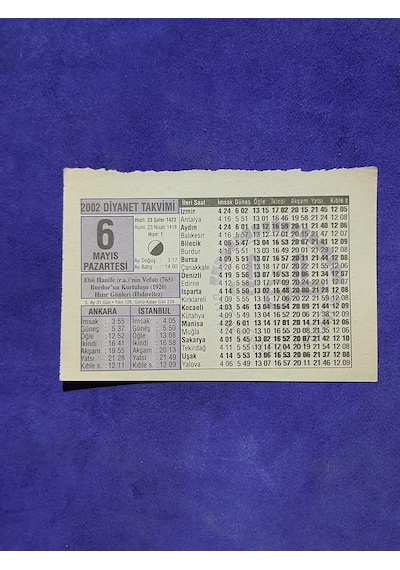 6 Mayıs 2002 Takvim Yaprağı - Nostalji Koleksiyonluk Takvim Yaprağı