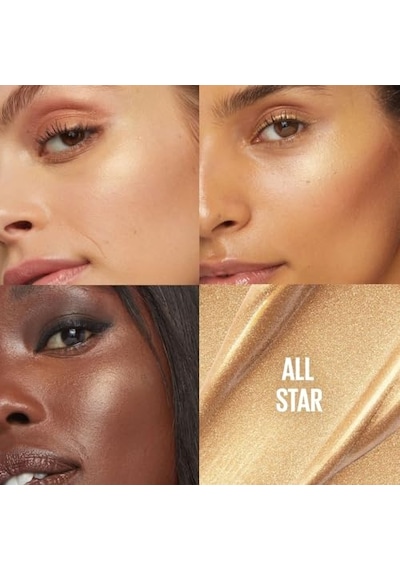 Maybelline New York Sunkisser Likit Aydınlatıcı Highlighter - 21 All Star Elmas Tozu, Parlak Islak Etkisi, Komedojenik Olmayan Vegan Formülü, Aplikatör Yastığı 00