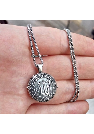 Tesbihsepetim 925 Ayar Gümüş Allah Lafzı Yazılı Muska Kolye ve 55 Cm Popcorn Zi