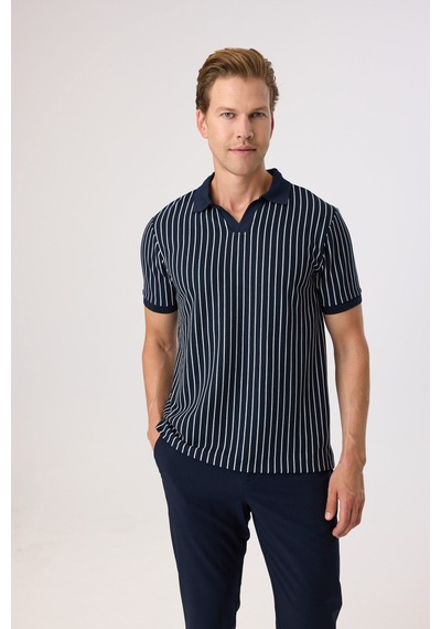 Back And Bond Regular Fit Lacivert Düğmesiz Polo Yaka Tişört Çok Renkli
