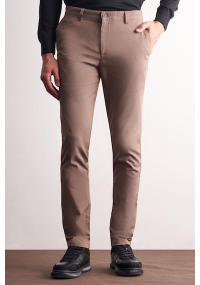 İmza Kahverengi Yan Cep Düz Paça Pamuklu Slim Fit Chino Casual Pantolon 1003255164 Kahverengi