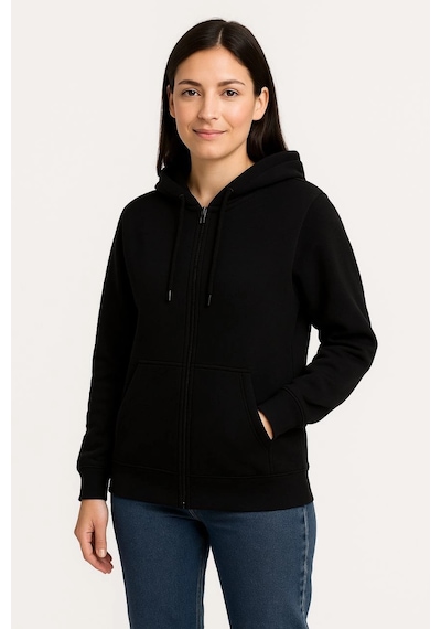 Novalisse Kadın 3 İplik Kapüşonlu Tam Fermuarlı Kanguru Cepli Sweatshirt Hoodie - Siyah Çoklu Renk