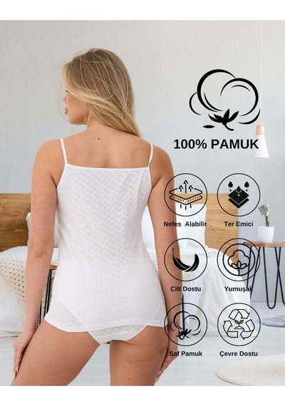 Alya Underwear %100 Pamuk Kumaşlı İp Askılı Kadın Atlet Jakarlı Ribana Kalp İşlemeli 5'li Paket Beyaz