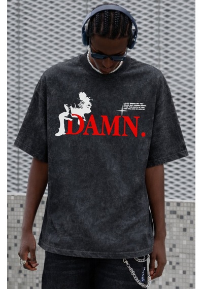 Tasarım Kendrick Lamar Damn Rapper Şarkıcı Baskılı Unisex Oversiz Siyah