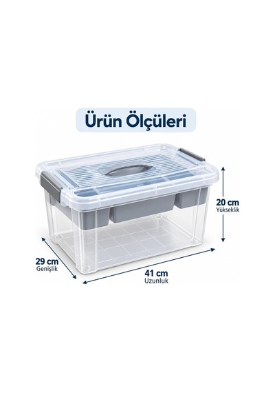 Bölmeli Organizer Saklama Kutusu Çıkarılabilir İç Tepsili, Şeffaf Gövdeli, Kilitli Kapaklı Ve Taşıma Kulp Diğer