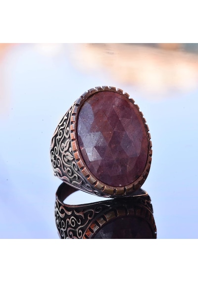 El Yapımı Doğal Safir Taşlı Yüzük, 23.95 Karat, Gümüş Erkek Yüzüğü - Bilgelik Ve Kraliyet Sembolü Gümüş