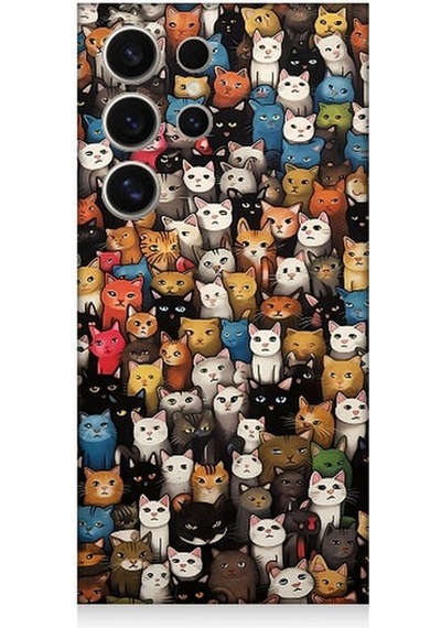 Samsung Galaxy S24 Ultra Uyumlu Sevimli Komik Kedi Suratları Desenli Silikon Kılıf