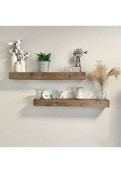 Dekoratif Doğal Ahşap 2 Li 60 X 15 X 4 Cm Gizli Aparatlı Raf Ahşap