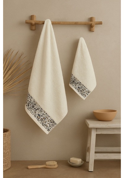 Ayla Model Baskılı 2'li Banyo Havlu Seti Black Leopar
