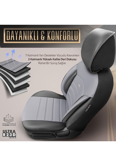 Tr Inspire Design Premium Deri Ekstra Destekli Universal Oto Koltuk Kılıfı Tam Set Füme-siyah Genel
