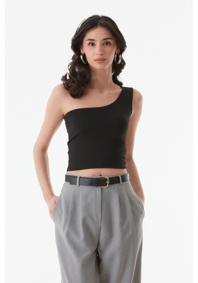 Fullamoda Basic Tek Kol Crop Bluz- Siyah 24YGB7510203462-Siyah