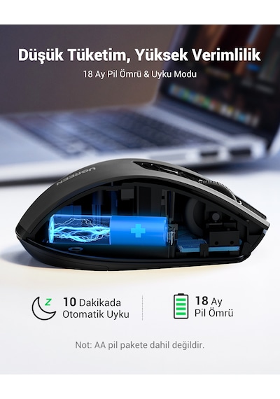 Ugreen 4.000 Dpı Ergonomik Sessiz Kablosuz Optik Mouse, 90545 -